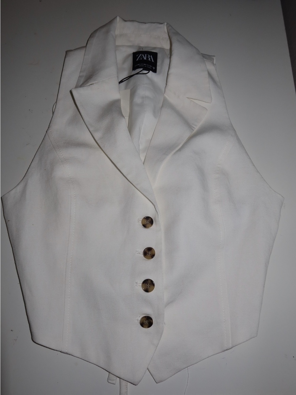 Zara Cream Notch-Lapel Button Vest